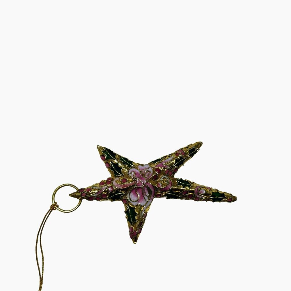 Vintage Cloisonné Star Ornament With Pink Floral Design & Gold Accents 4.5" - Picture 4 of 5